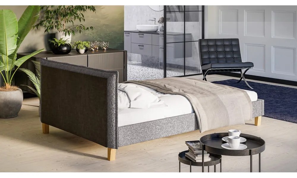 Letto matrimoniale imbottito grigio con griglia 140x200 cm Tina - Ropez