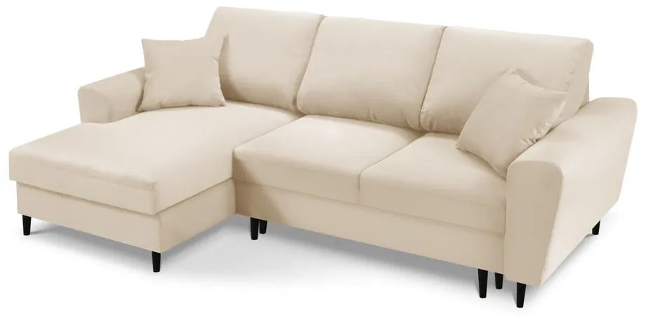 Divano letto in velluto a coste beige, angolo sinistro Moghan - Micadoni Home
