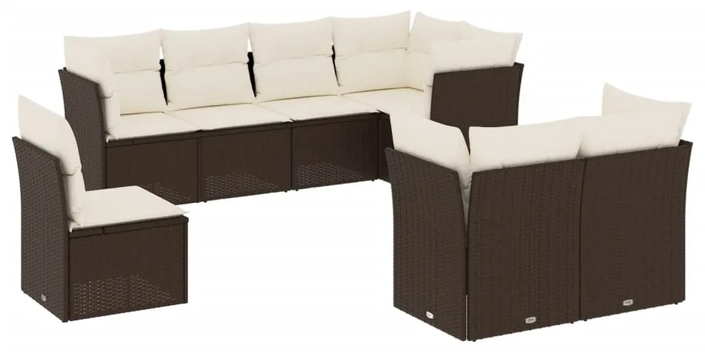 Set Divani da Giardino 8 pz con Cuscini Marrone in Polyrattan