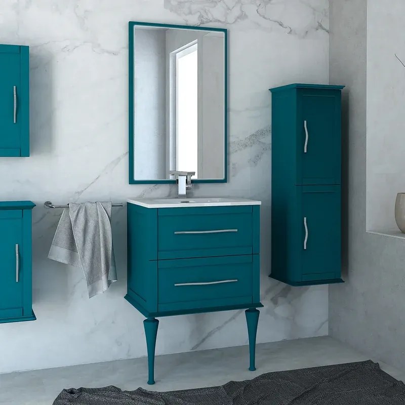 Mobile da bagno sotto lavabo Tiffany blu petrolio laccato opaco L 60 x H 55 x P 46 cm 2 cassetti, lavabo non incluso