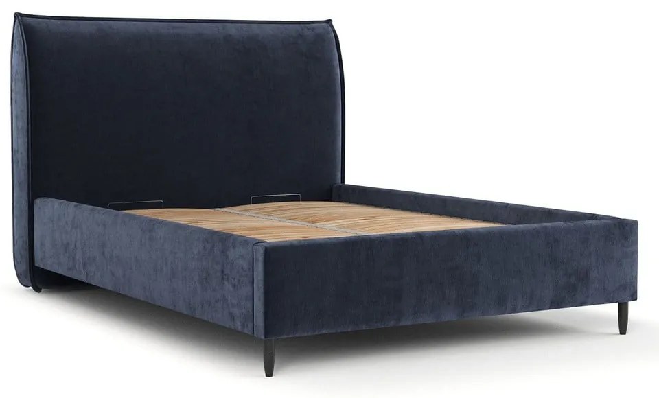 Letto matrimoniale imbottito blu scuro con spazio contenitivo e rete 180x200 cm Shell - Maison de Rêve