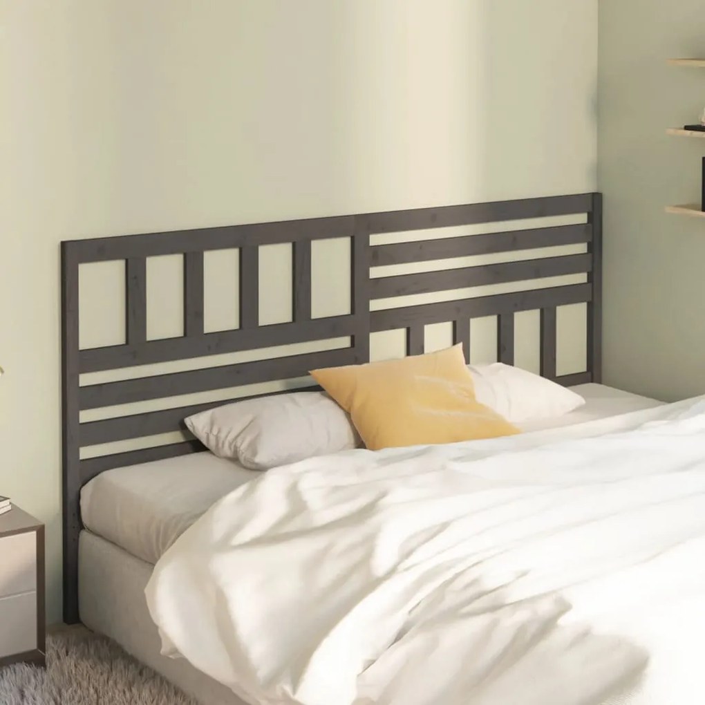 Testiera Per Letto Grigia 186x4x100cm İn Legno Massello Di Pino /