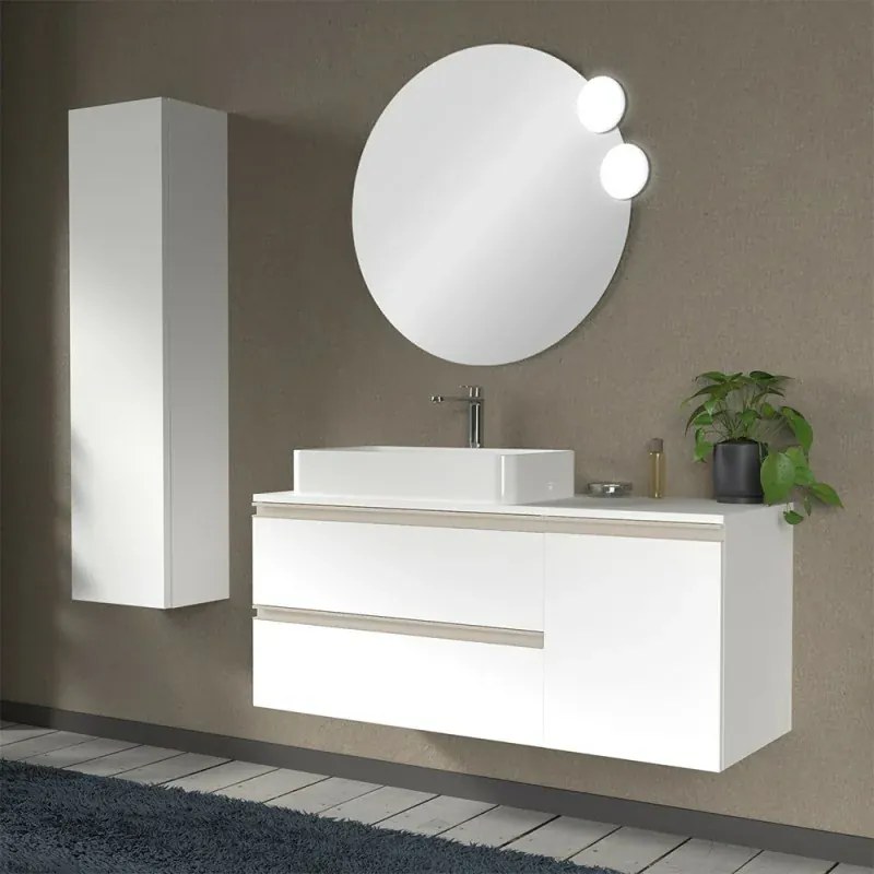 Mobile bagno sospeso 120 cm bianco opaco con anta e cassetti Master