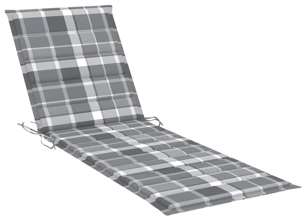 Lettino prendisole con cuscino tartan grigio in pino impregnato