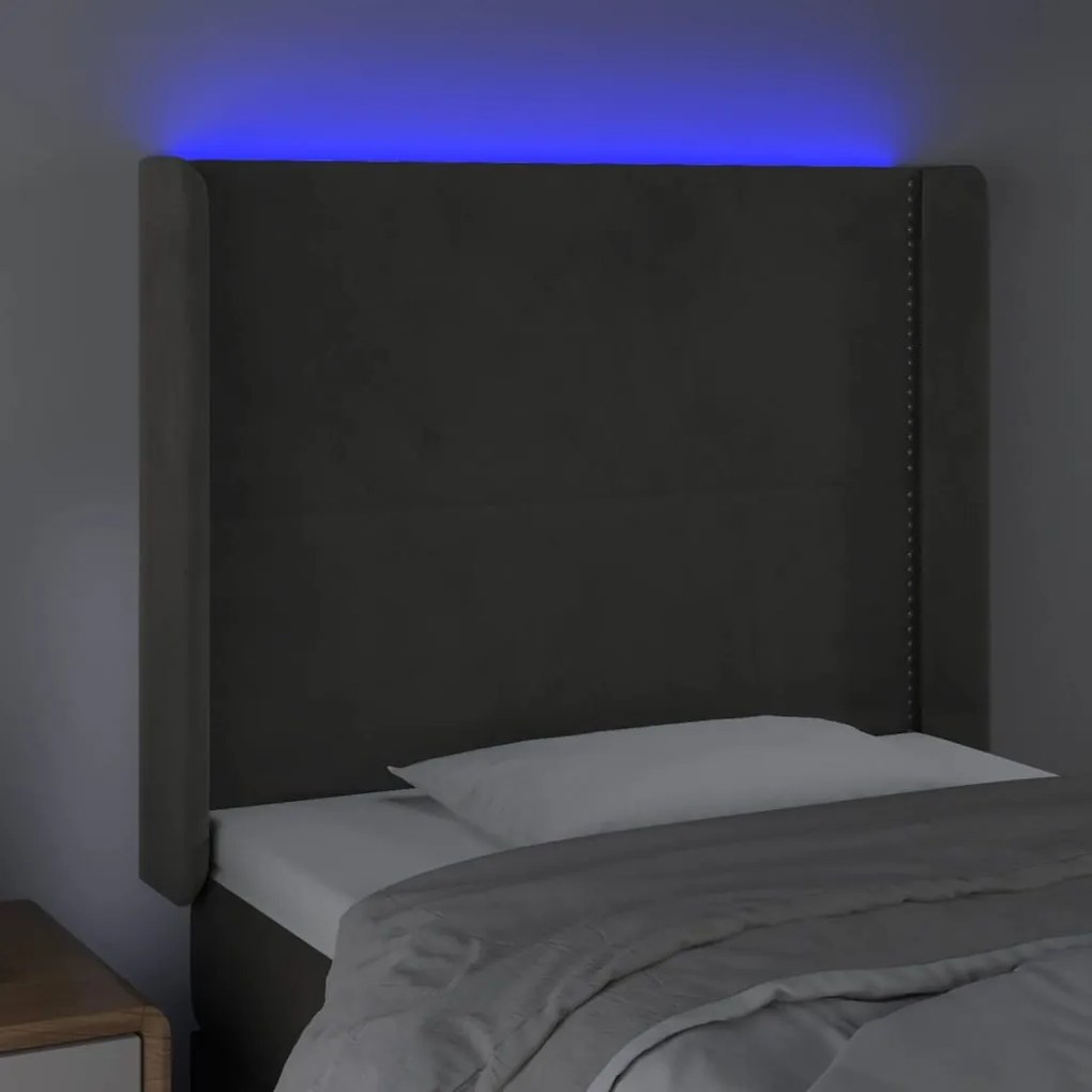 Testiera a led grigio scuro 103x16x118/128cm in velluto