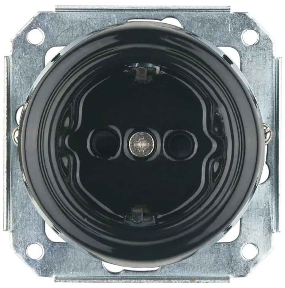 Bohemia-Design - Presa a muro in porcellana in stile retrò senza cornice SCHUKO 250V/16A nera