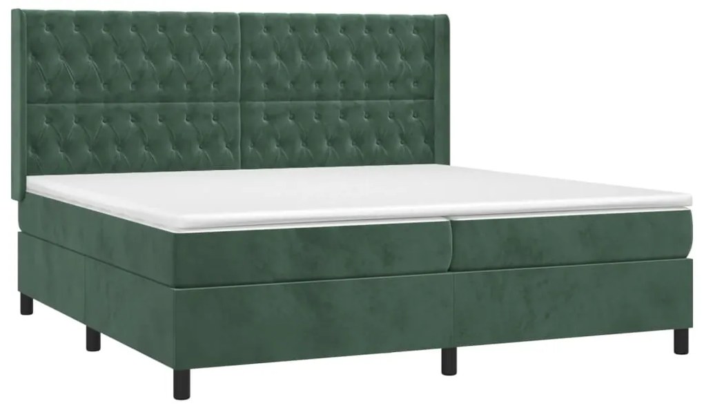 Letto a Molle con Materasso e LED Verde Scuro 200x200cm Velluto