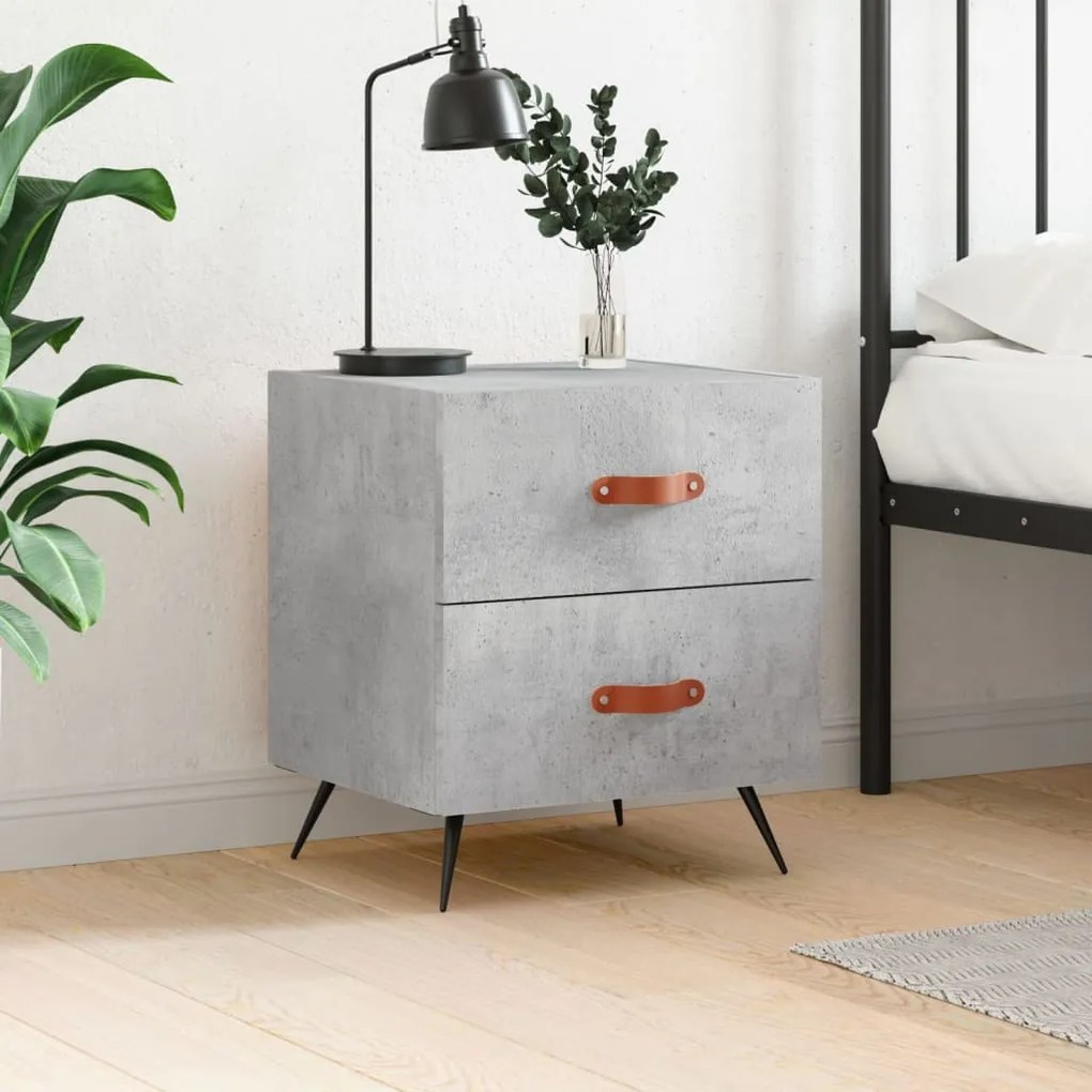 Comodino Grigio Cemento 40x35x47,5 Cm İn Legno Multistrato /