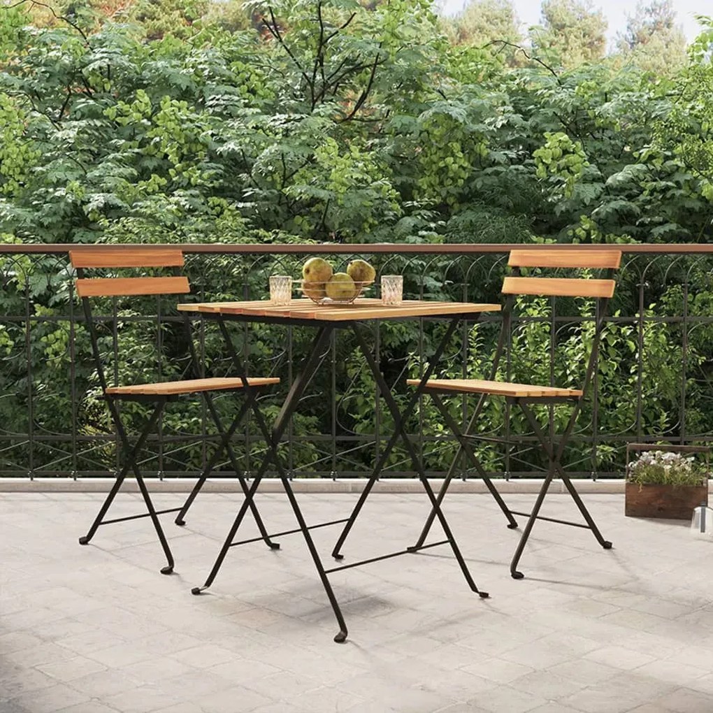 Set Bistrò Pieghevole 3 Pz İn Legno Massello Di Teak E Acciaio /