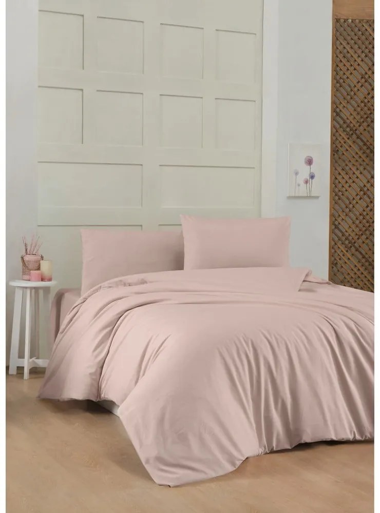 Biancheria da letto rosa/marrone in cotone renforcé per letto singolo 140x200 cm – Mijolnir