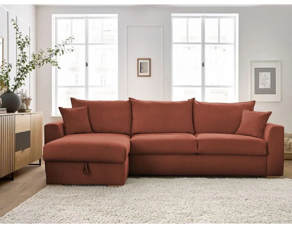 Divano angolare color mattone allungabile (con composizione variabile) con rivestimento in velluto a coste Augustin – Bobochic Paris