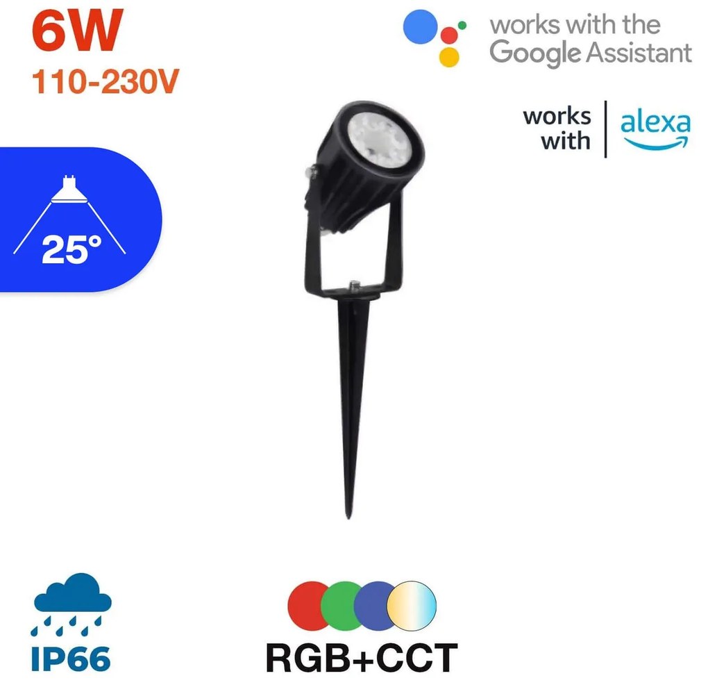 Faretto LED a Picchetto 6W RGB+CCT IP66 Sinc. Aut. WiFi - Mi-Light Colore RGB+CCT