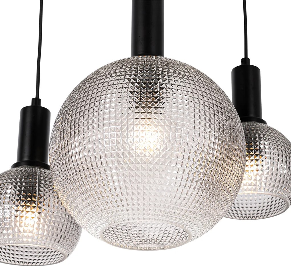 Lampada a sospensione di design nera con vetro fumé 8 luci - Chico