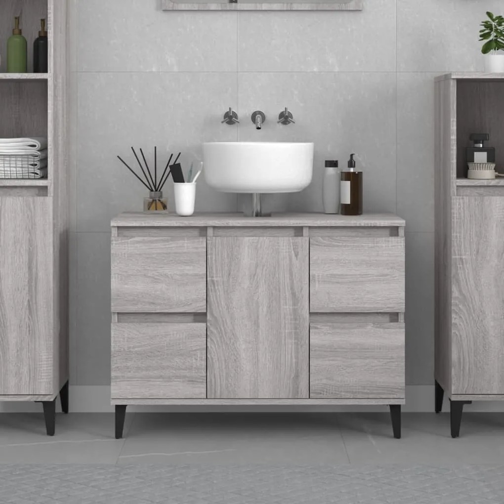 Mobile Lavabo Grigio Sonoma 80x33x60 Cm İn Legno Multistrato /