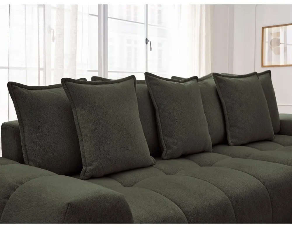 Divano angolare verde allungabile e con contenitore (penisola a destra/chaise lounge) con rivestimento in ciniglia Everest – Bobochic Paris