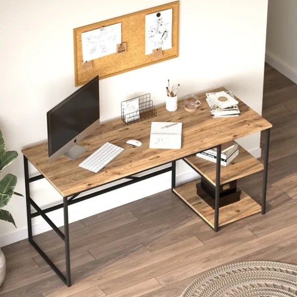 Scrivania Industrial Con Ripiani Laterali 160x60x75H Rovere E Antracite Voyage DX