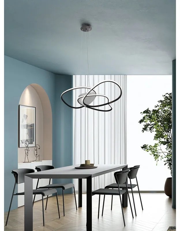 Lampadario LED design Rachel nero Ø80cm, luce con 3 temperature di colore 4000 lumen, NOVECENTO