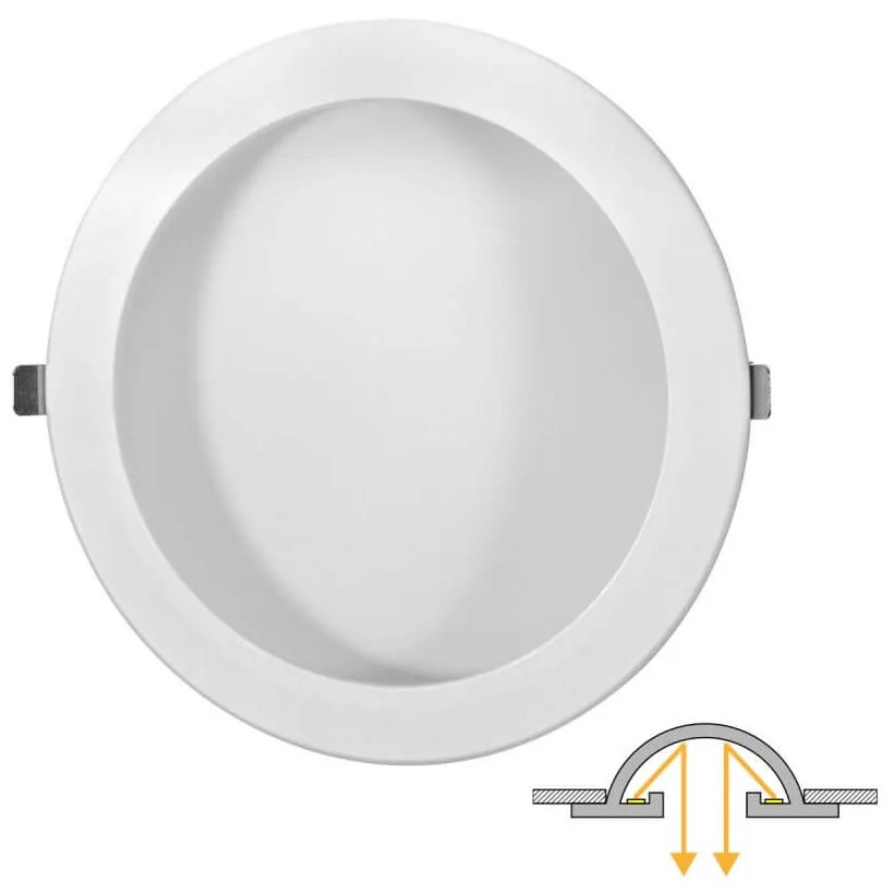 Faro LED da incasso Rotondo Luce INDIRETTA 24W Foro Ø200mm Colore Bianco Caldo 3.000K