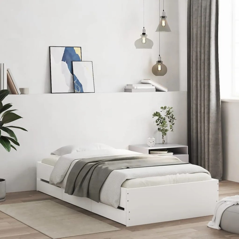 Giroletto con cassetti bianco 90x200 cm in legno multistrato