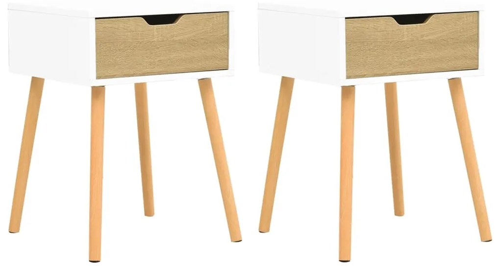 Comodini 2 pz bianco e rovere 40x40x56 cm in truciolato