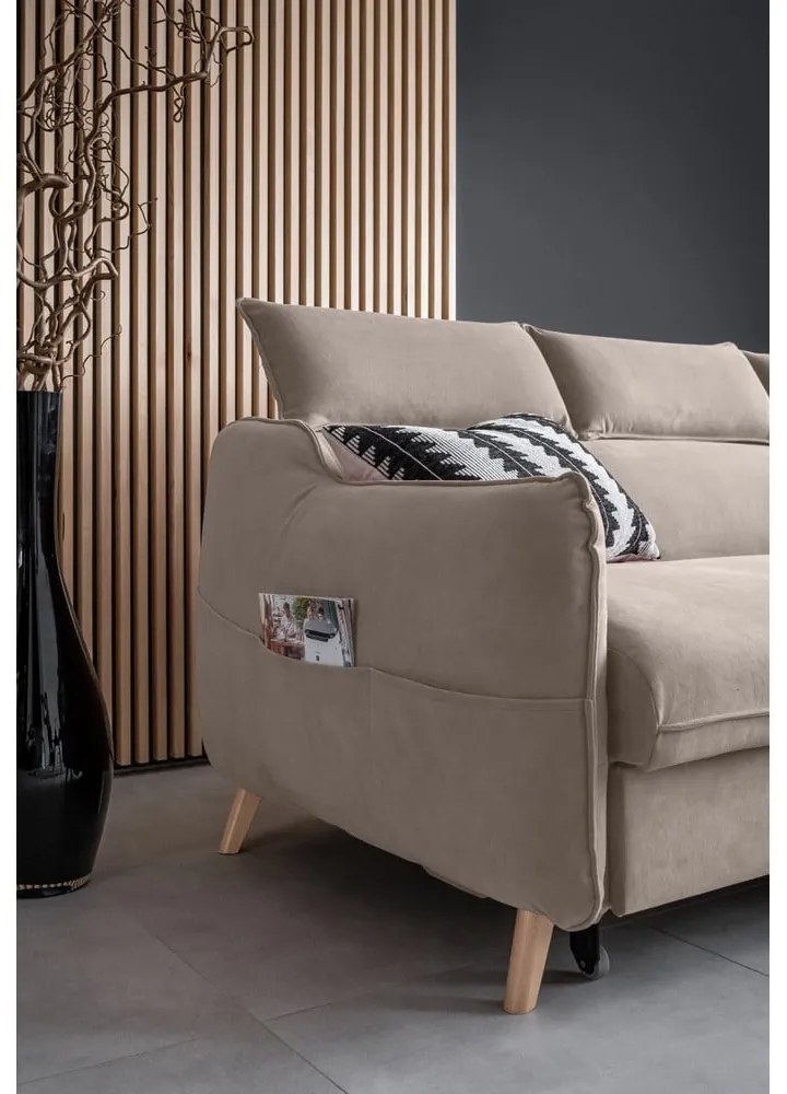 Divano letto angolare in velluto beige (angolo destro) Sweet Harmony - Miuform