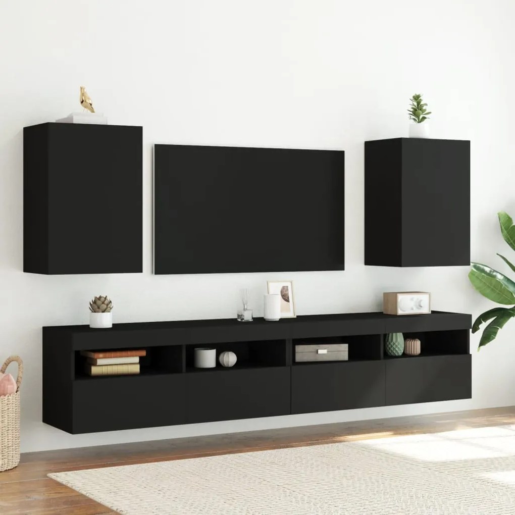 Mobile tv a parete nero 40,5x30x60 cm in legno multistrato