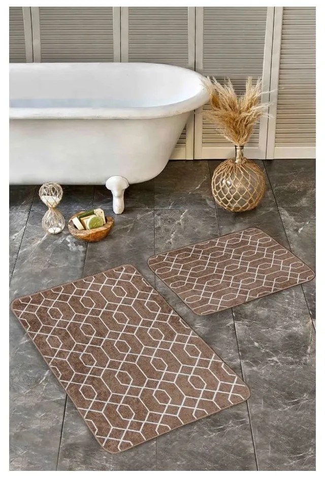 Set di tappetini per il bagno marroni in velluto 2 pz 60x100 cm – Mila Home