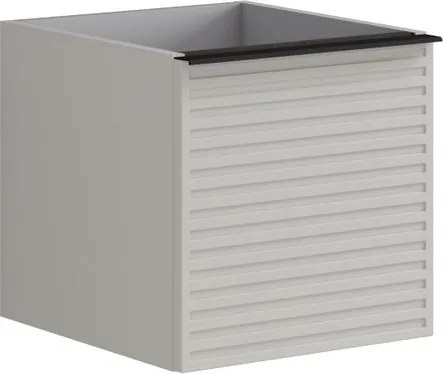 Cassettiera Pixel con 1 cassetto frontale Stripes laccato opaco Beige Greige e maniglia alluminio nero opaco L.40 H.40 P.45,5 cm.