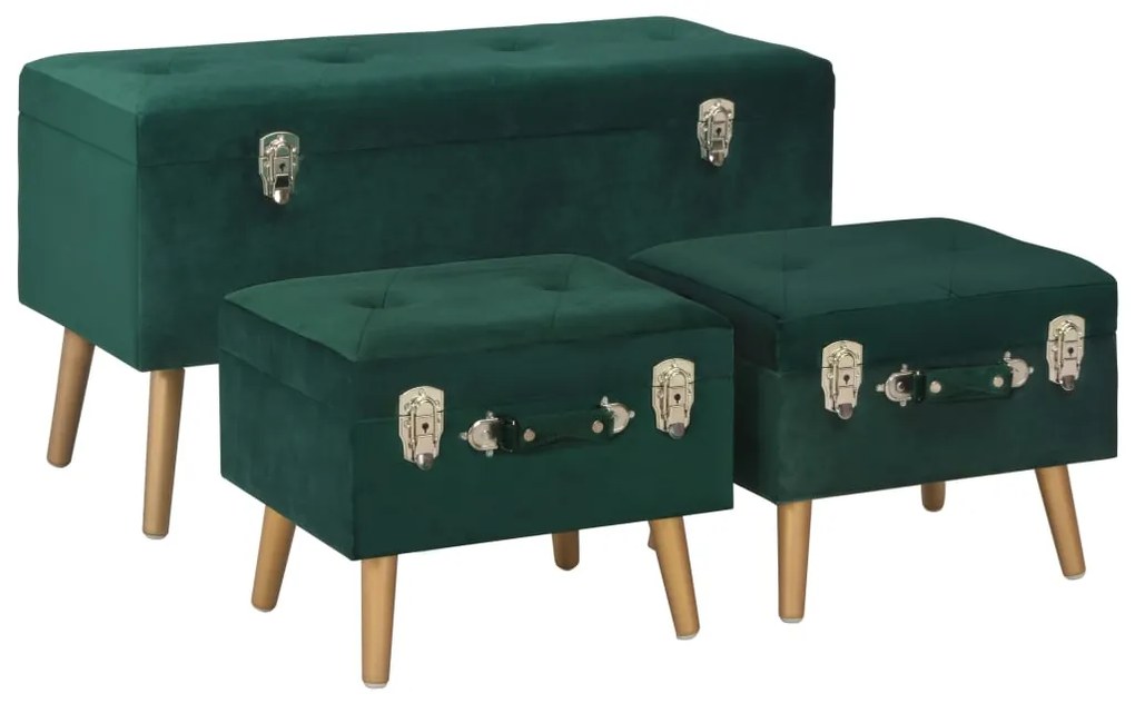 Sgabelli Con Contenitore 3 Pz İn Velluto Verde /