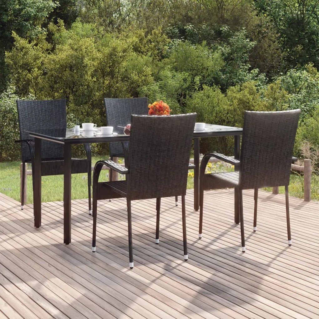 Set da pranzo da giardino 5 pz nero in polyrattan