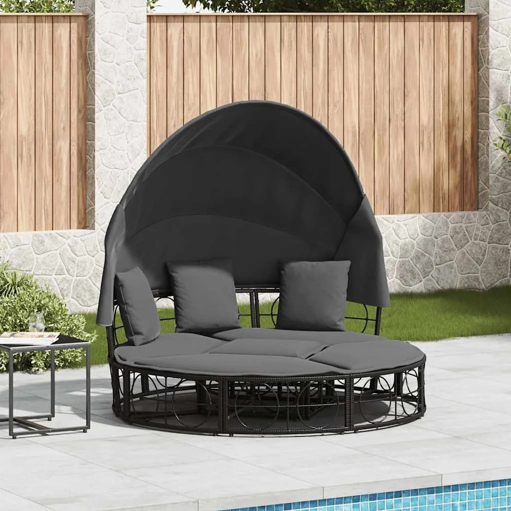 Lettino Prendisole Esterno Tetto E Cuscini Nero İn Polyrattan /
