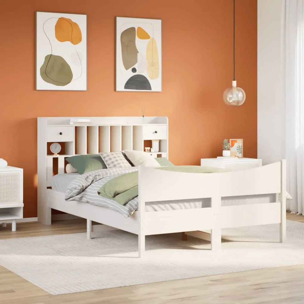 Letto Senza Materasso Bianco 140x190 Cm Legno Massello Di Pino /