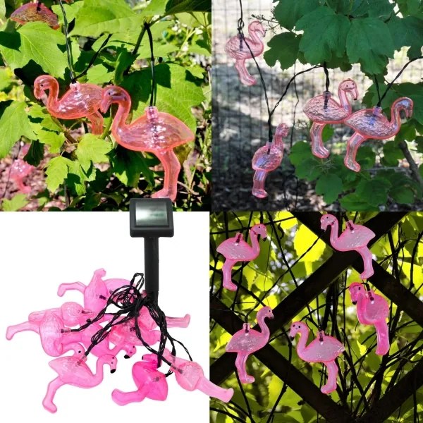 LED Catena decorativa solare 10xLED/1,2V 300 mAh 3,8 m IP44 fenicottero