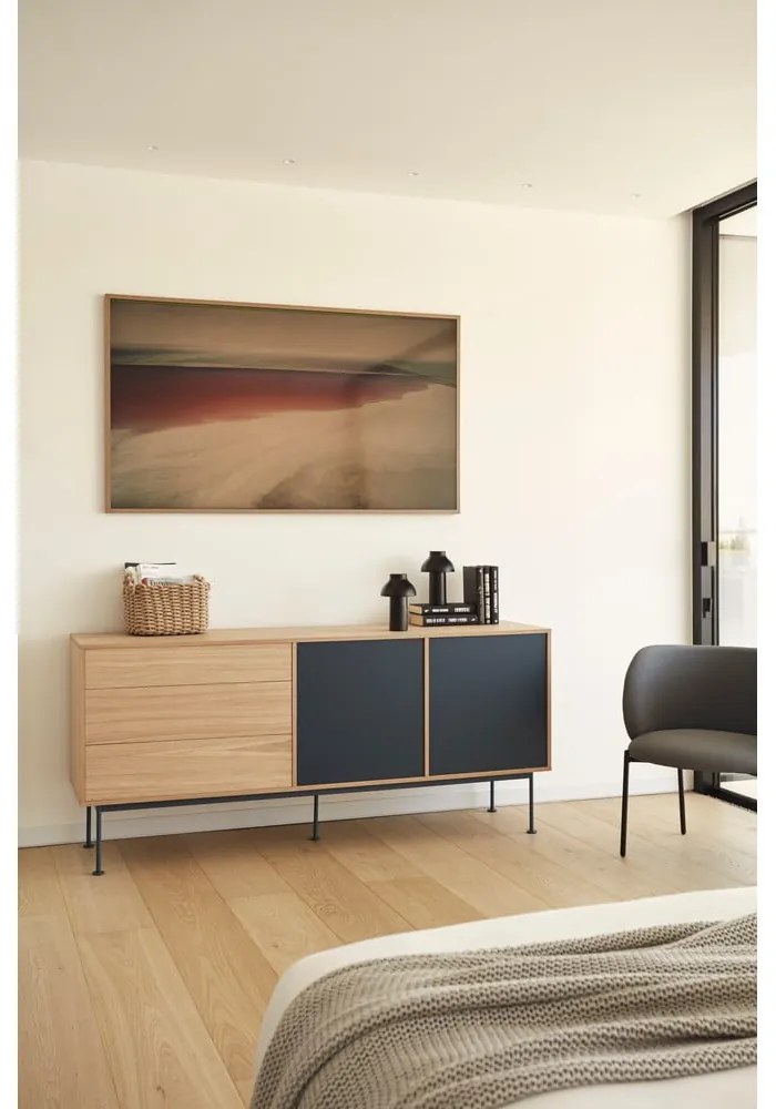 Cassettiera grigio antracite con impiallacciatura in rovere , larghezza 180 cm Yoko - Teulat