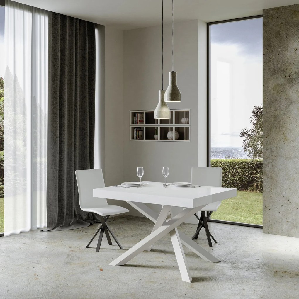 Tavolo Estensibile Volantis con Struttura Bianca P.90, 90x160/420 / Tortora