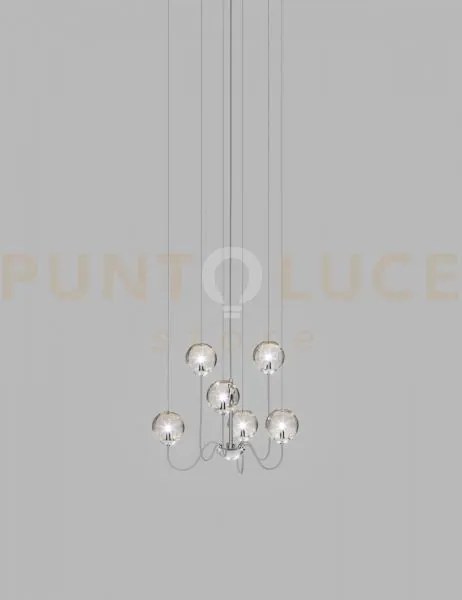 Puppet sospensione 6p fume' trasparente cromo lucido 6 luci attacco g9