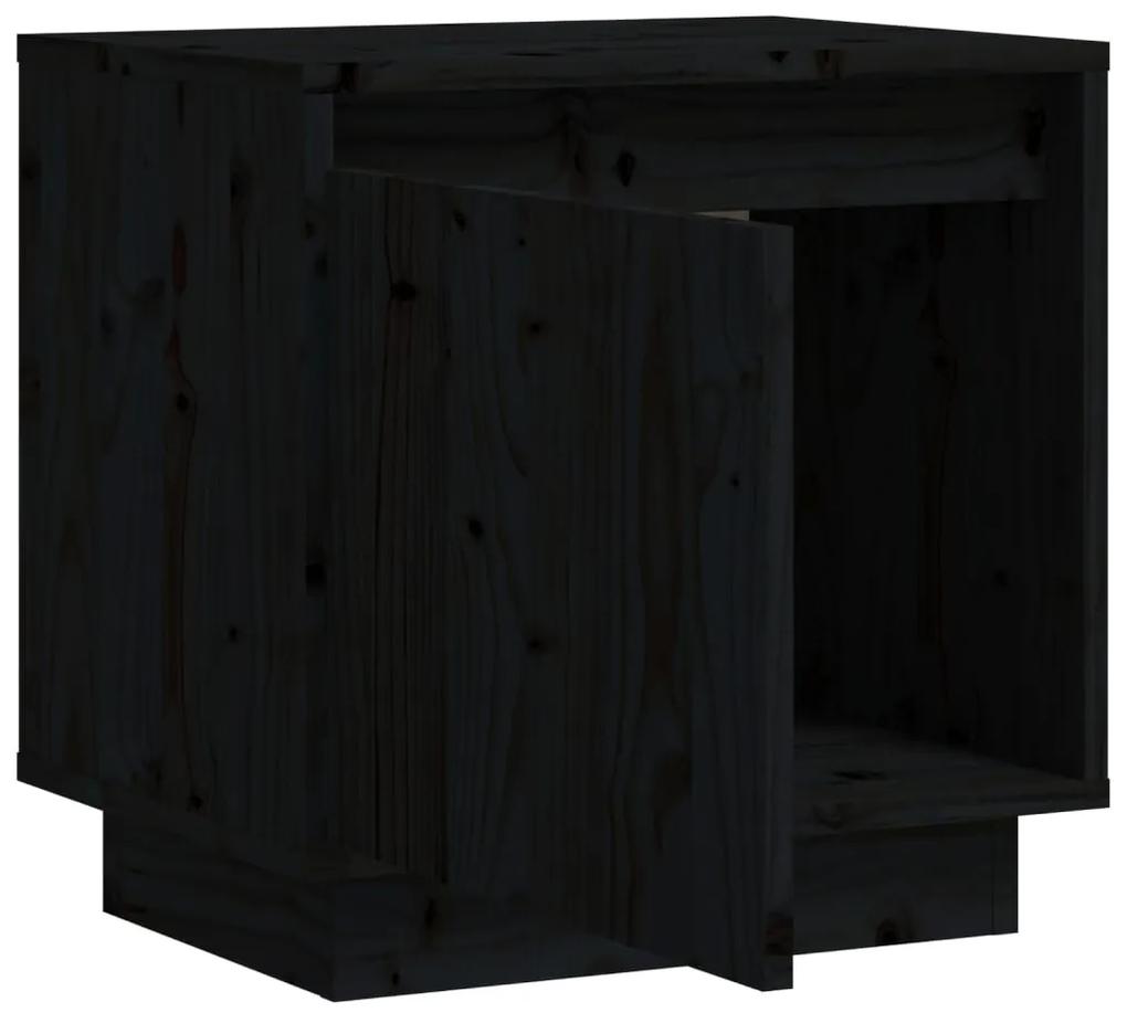 Comodino nero 40x30x40 cm in legno massello di pino