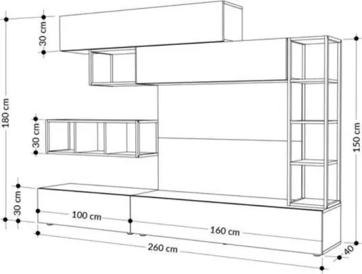 Parete Attrezzata 260 Cm Design Moderno Tronador Grigio Cemento