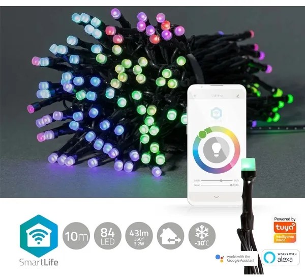 Nedis WIFILX01C84 - Catena LED RGB da esterno 84xLED/8 funzioni 13m IP65 Wi-Fi Tuya