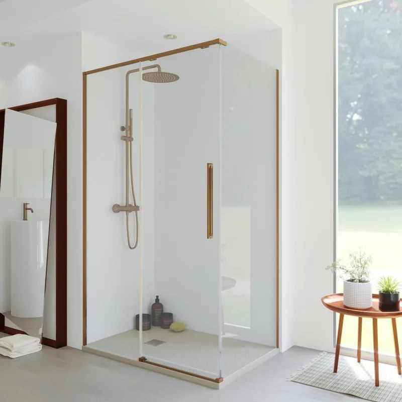 Lato fisso per box doccia Fit L 69 x H 200cm, Sp. 8 mm vetro vetro senza finitura / trasparente profilo in alluminio bronzo anodizzato