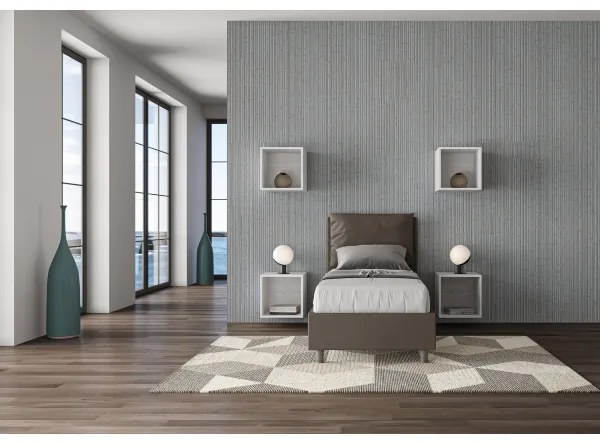 Letto singolo contenitore imbottito 80x210 similpelle cappuccino Antea