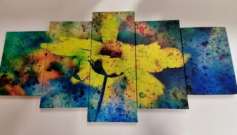 Quadri 5 pezzi – Fiore giallo con tocco vintage