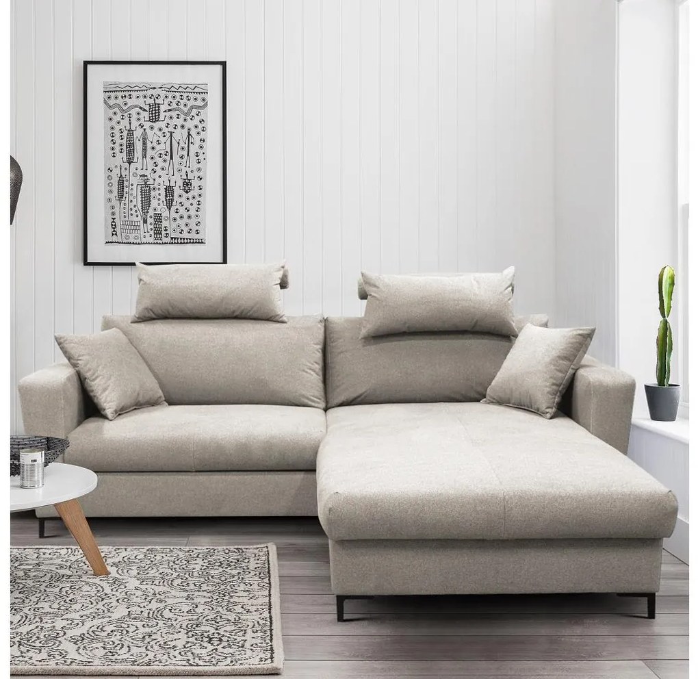 Divano letto angolare con contenitore a L HORTA, lato destro, grigio