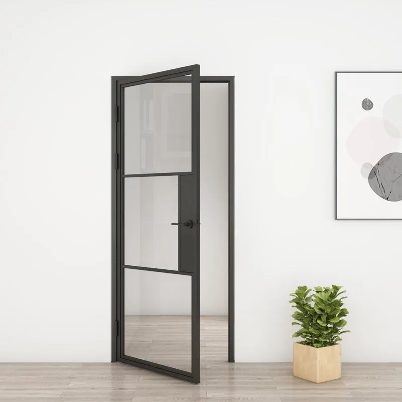 Porta interna a battente Bora Neutra in acciaio verniciato colore nero, L 80 x H 210 cm, apertura a destra