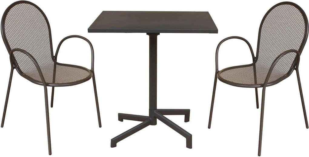 OPERA - set tavolo in metallo cm 70 x 70 x 73 h con 2 poltrone Maris