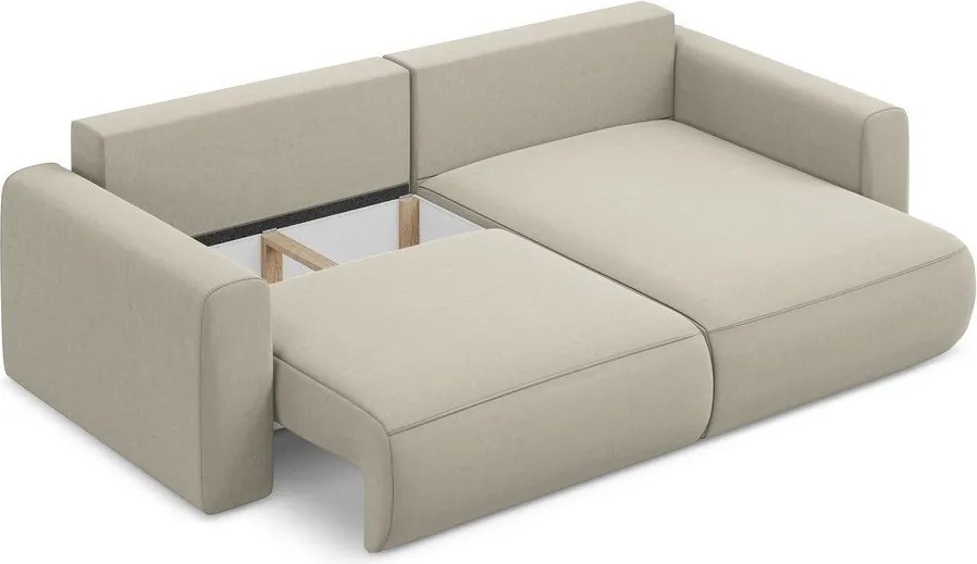 Divano angolare beige allungabile/con contenitore (con penisola a destra/con chaise lounge) con rivestimento in velluto Kapua – Makamii