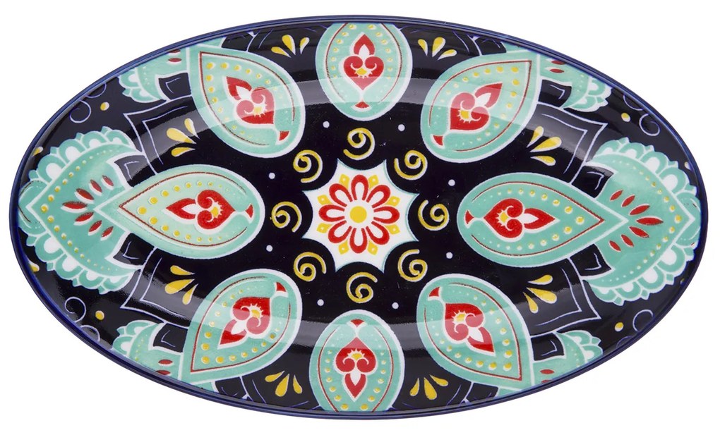 Vassoio Kaori ceramica blu ovale 21,5x21,5x2,5 cm