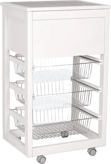 Carrello in legno portapane con cesti portafrutta LANDHELL Bianco
