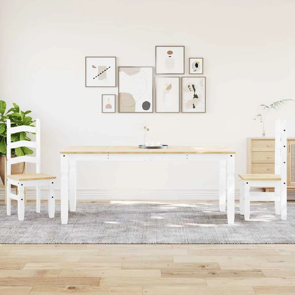 Set Da Pranzo 3 Pz Panama Bianco İn Legno Massello Di Pino /