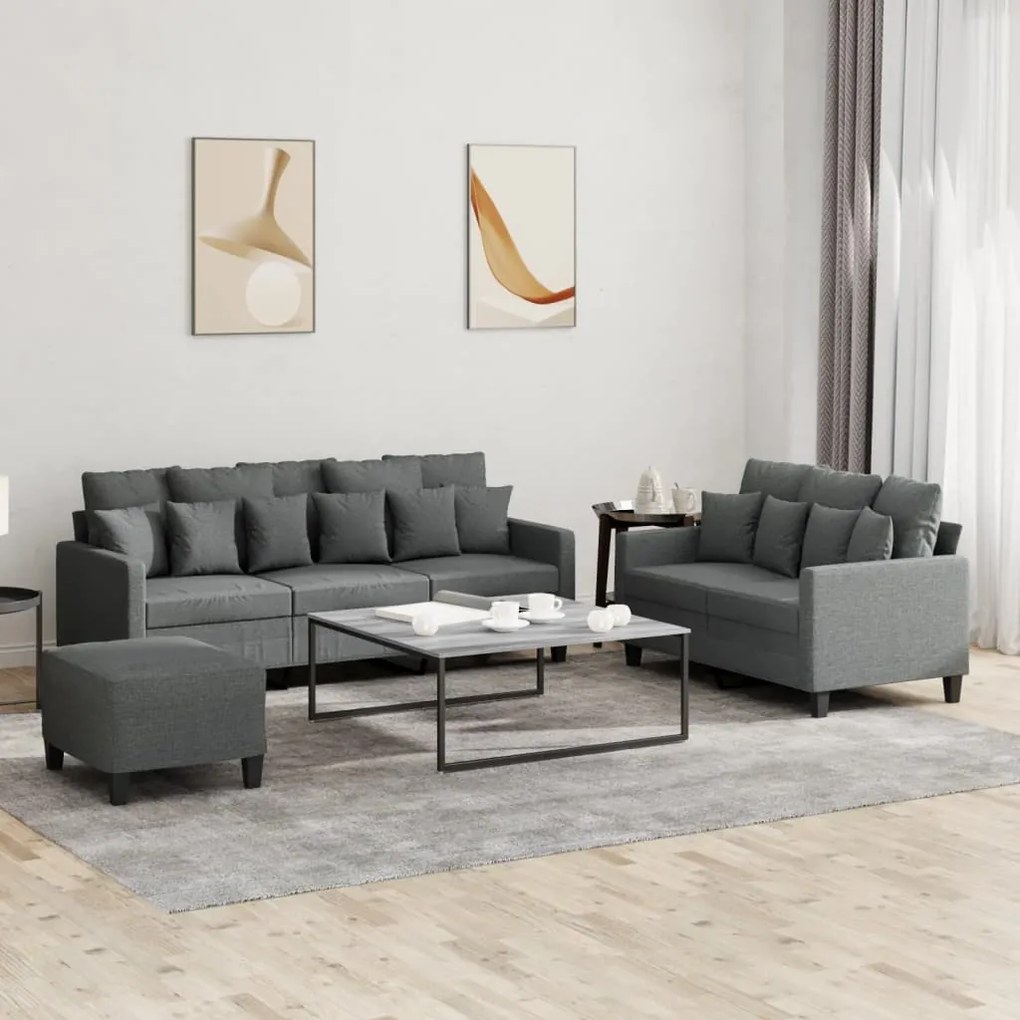 Set Di Divani 3 Pz Con Cuscini Grigio Scuro İn Tessuto /
